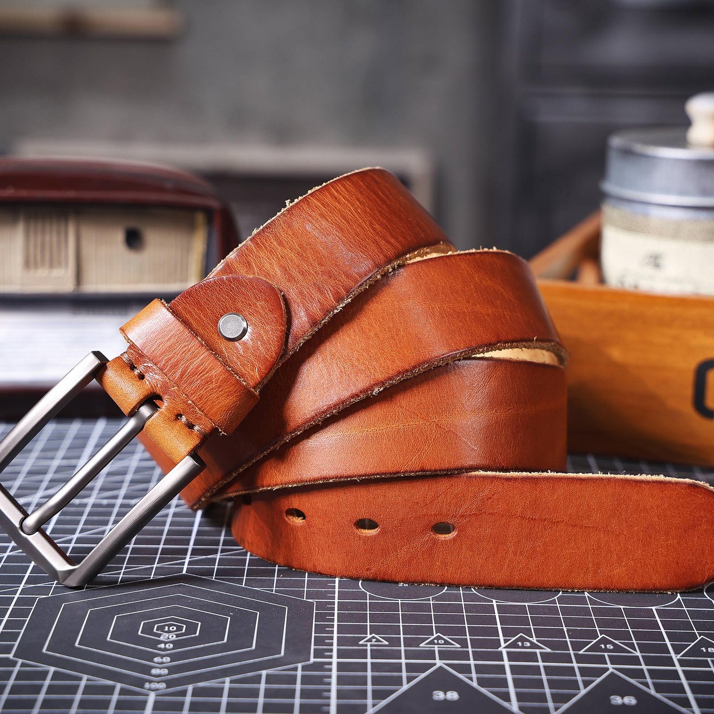 Vintage Genuine Leather Men's Belt | Thick Full Grain Leather