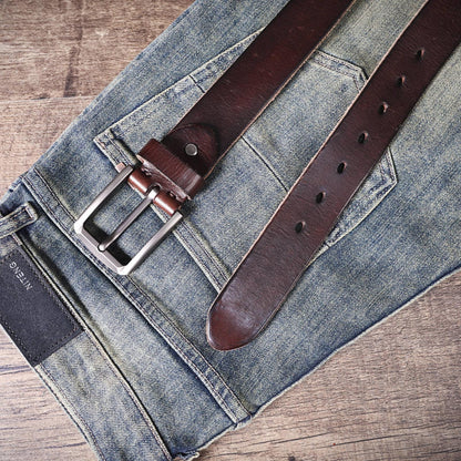 Vintage Genuine Leather Men's Belt | Thick Full Grain Leather