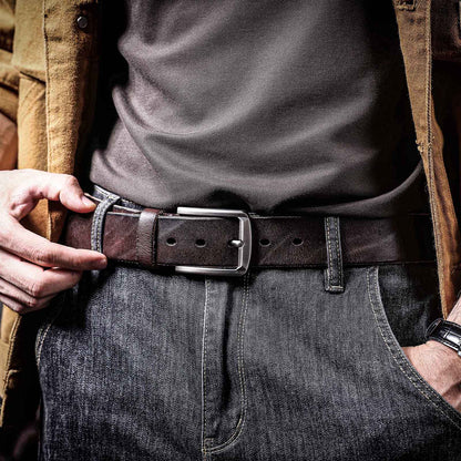 Vintage Genuine Leather Men's Belt | Thick Full Grain Leather