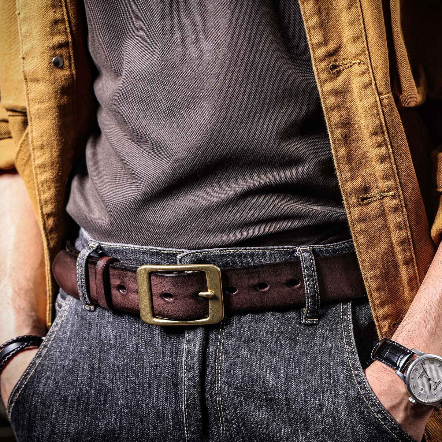 Vintage Leather Men's Belt | Genuine Full Grain | Solid Brass Buckle