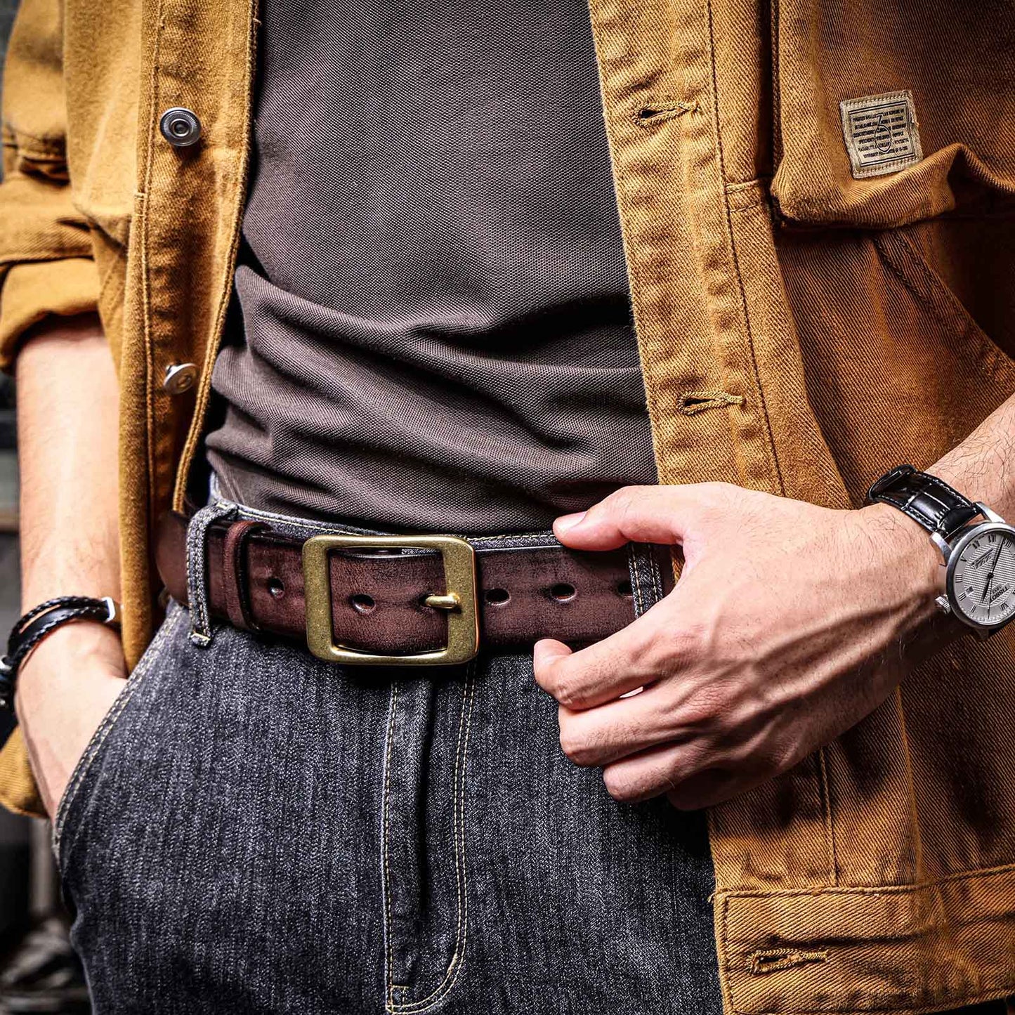 Vintage Leather Men's Belt | Genuine Full Grain | Solid Brass Buckle