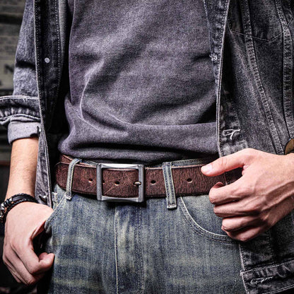 Vintage Leather Men's Belt | Genuine Full Grain | Stainless Steel Buckle