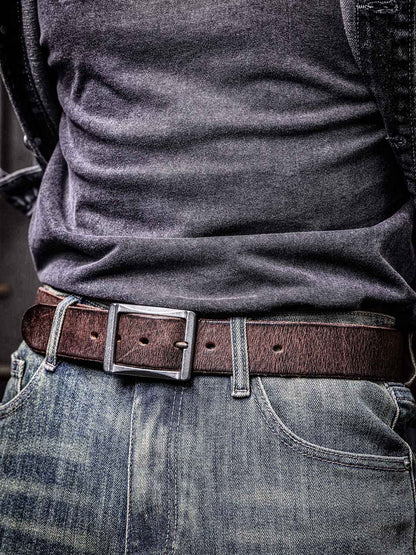 Vintage Leather Men's Belt | Genuine Full Grain | Stainless Steel Buckle