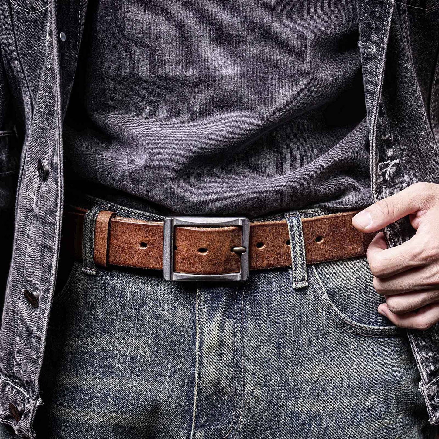 Vintage Leather Men's Belt | Genuine Full Grain | Stainless Steel Buckle