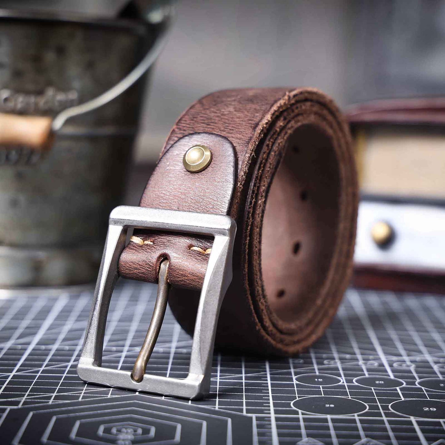 Vintage Leather Men's Belt | Genuine Full Grain | Stainless Steel Buckle