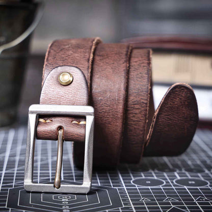 Vintage Leather Men's Belt | Genuine Full Grain | Stainless Steel Buckle