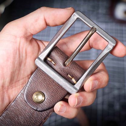 Vintage Leather Men's Belt | Genuine Full Grain | Stainless Steel Buckle