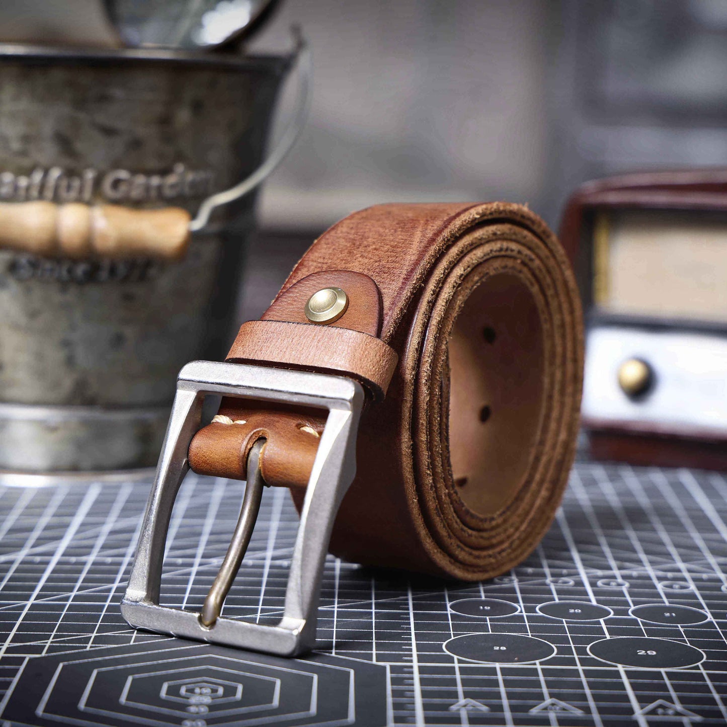 Vintage Leather Men's Belt | Genuine Full Grain | Stainless Steel Buckle