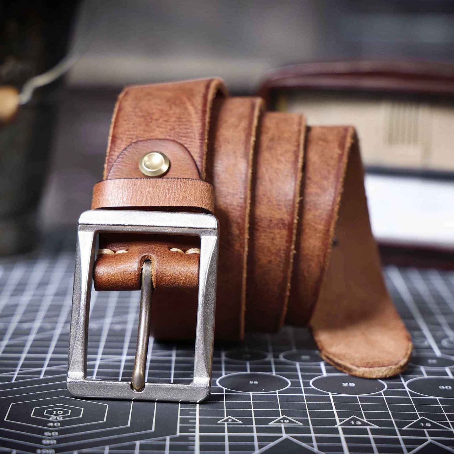 Vintage Leather Men's Belt | Genuine Full Grain | Stainless Steel Buckle