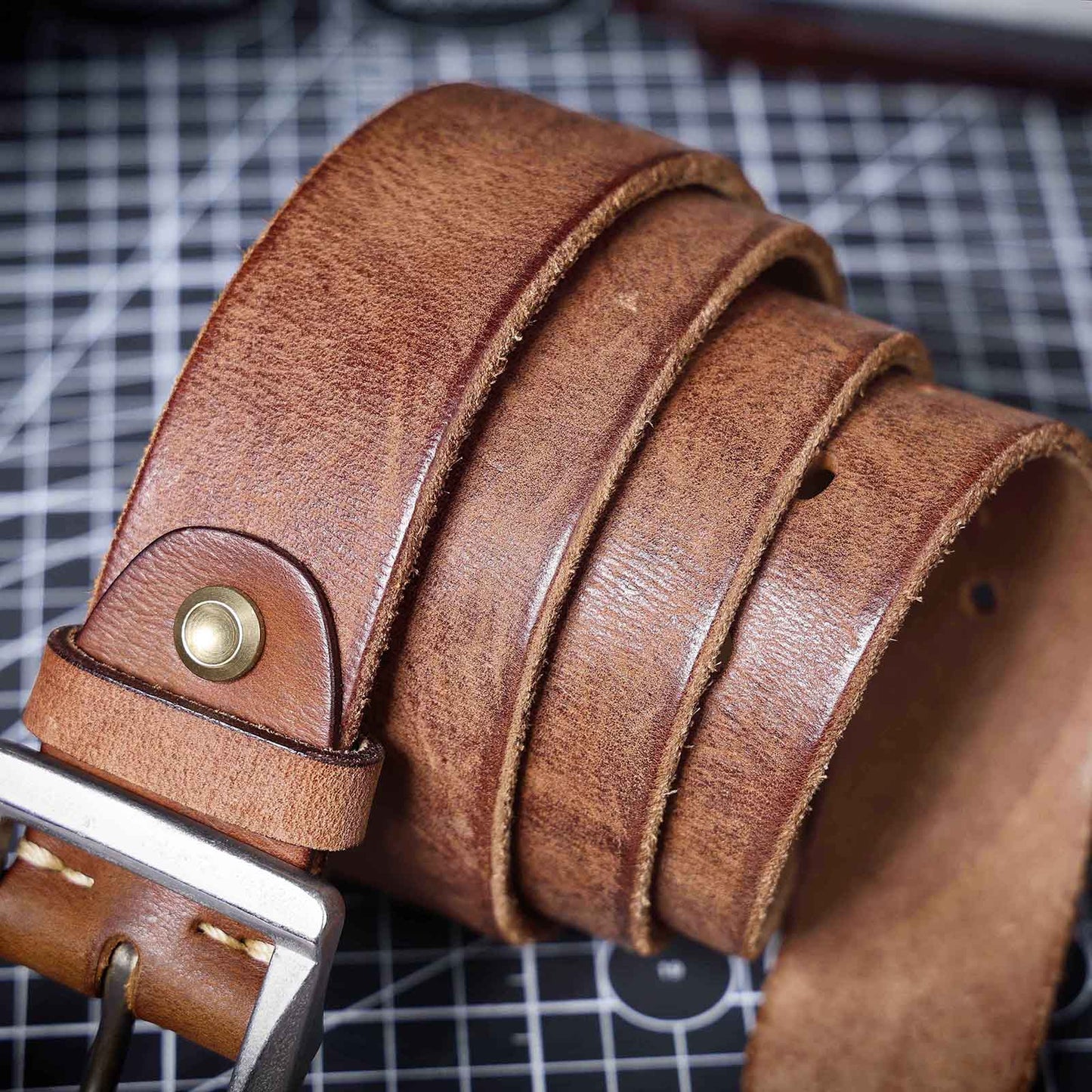 Vintage Leather Men's Belt | Genuine Full Grain | Stainless Steel Buckle