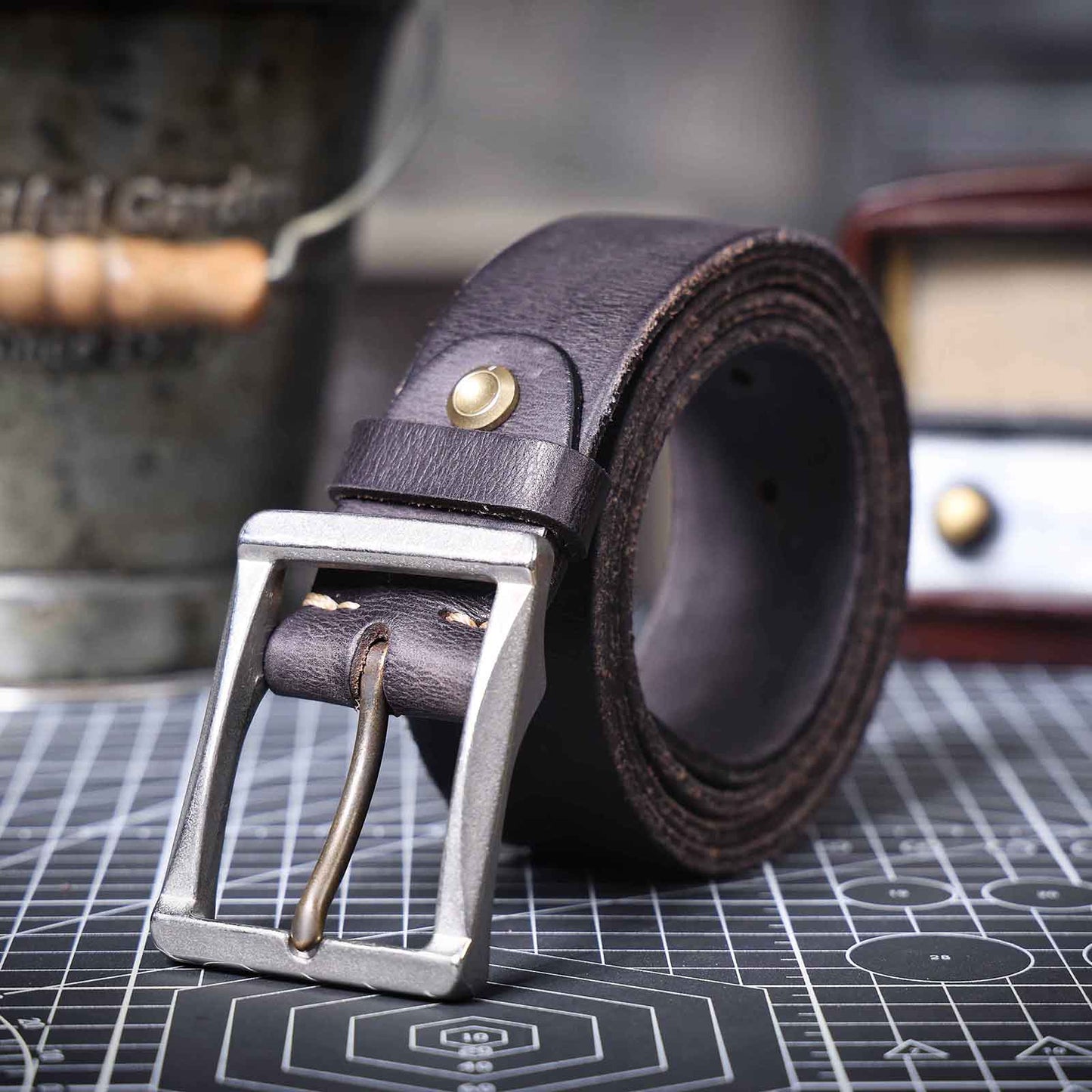 Vintage Leather Men's Belt | Genuine Full Grain | Stainless Steel Buckle