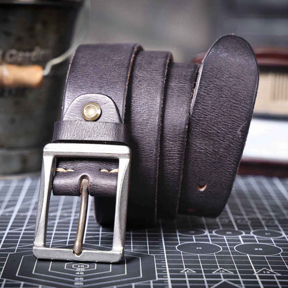 Vintage Leather Men's Belt | Genuine Full Grain | Stainless Steel Buckle