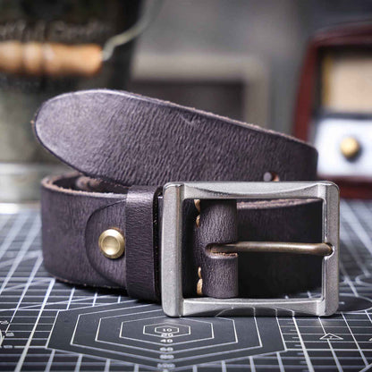 Vintage Leather Men's Belt | Genuine Full Grain | Stainless Steel Buckle