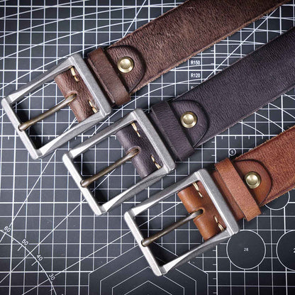 Vintage Leather Men's Belt | Genuine Full Grain | Stainless Steel Buckle