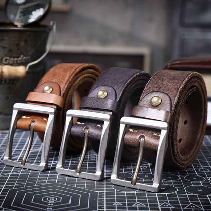 Vintage Leather Men's Belt | Genuine Full Grain | Stainless Steel Buckle