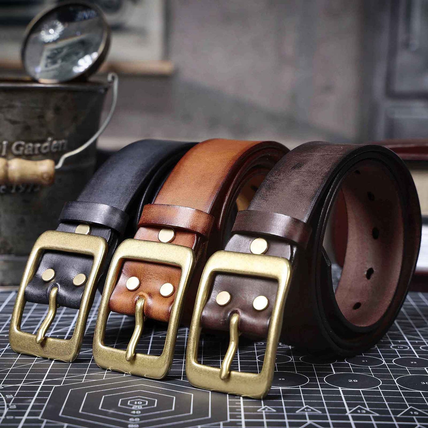 Vintage Leather Men's Belt | Genuine Full Grain | Solid Brass Buckle