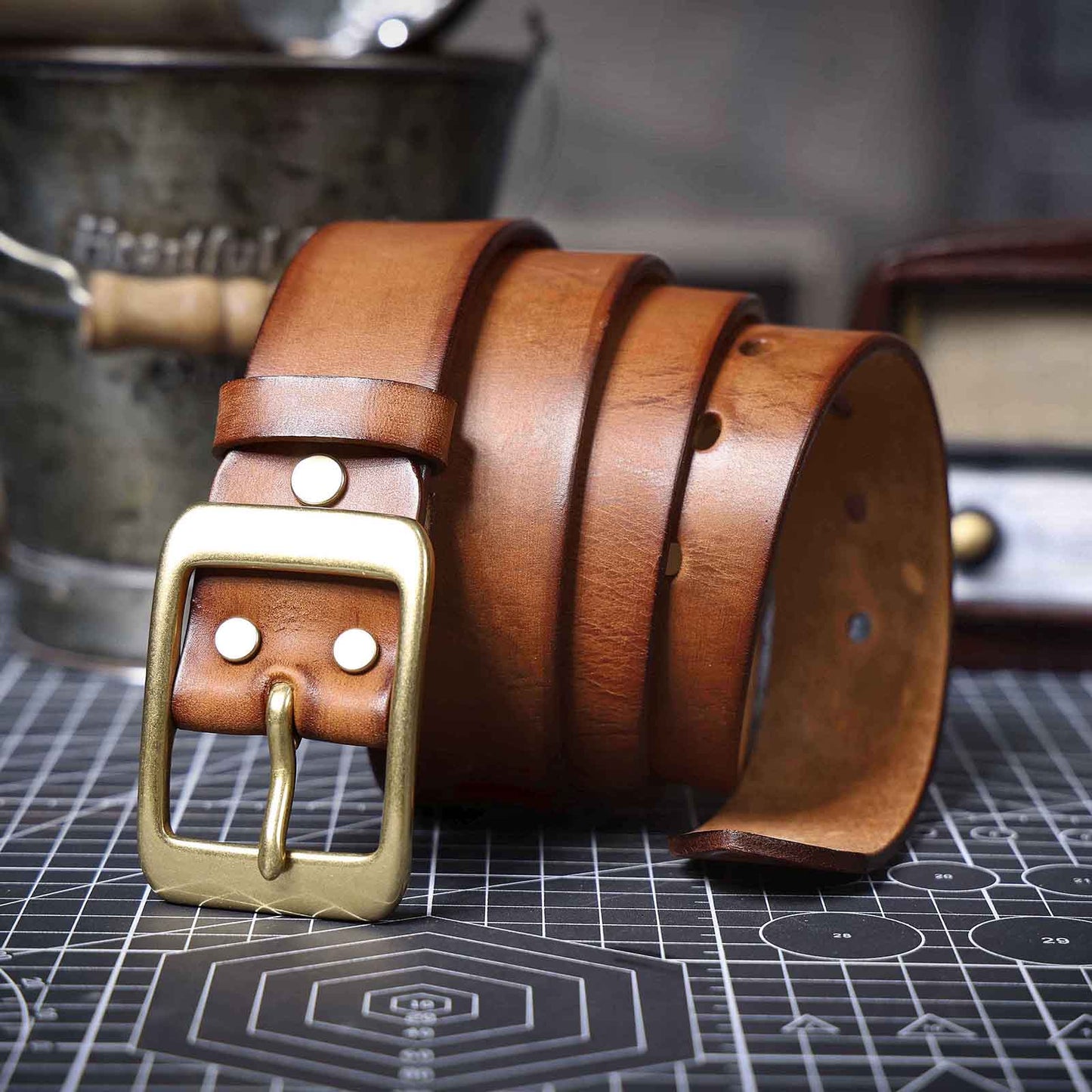 Vintage Leather Men's Belt | Genuine Full Grain | Solid Brass Buckle