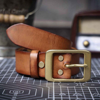 Vintage Leather Men's Belt | Genuine Full Grain | Solid Brass Buckle