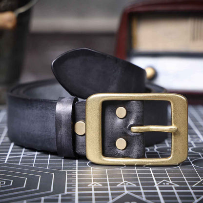 Vintage Leather Men's Belt | Genuine Full Grain | Solid Brass Buckle