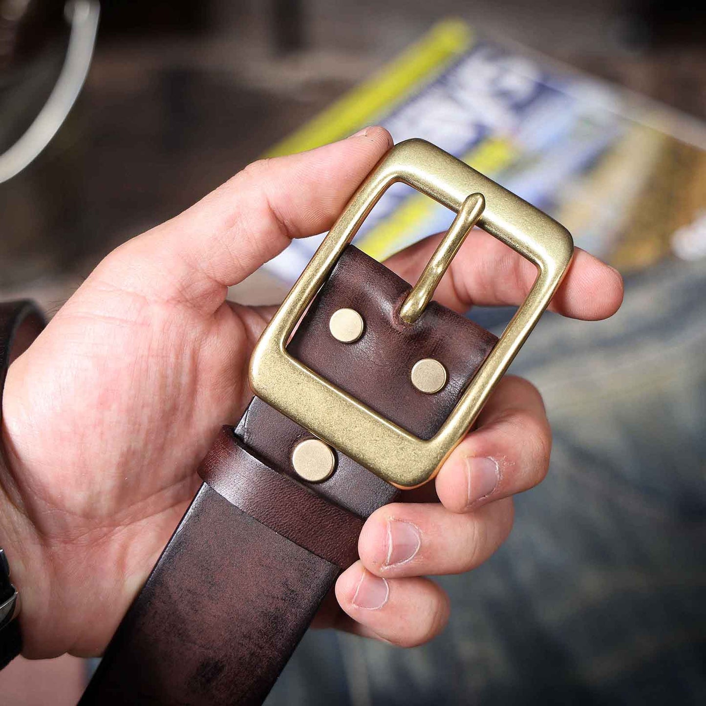 Vintage Leather Men's Belt | Genuine Full Grain | Solid Brass Buckle