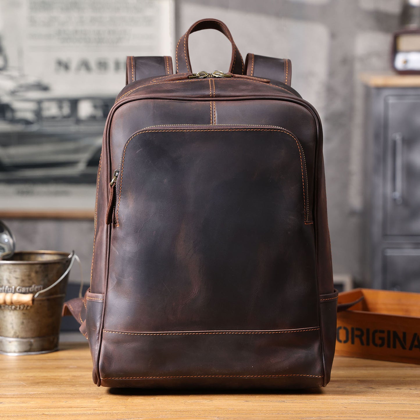 Men's Vintage Leather Backpack |  Full Grain Leather | Laptop Daypack