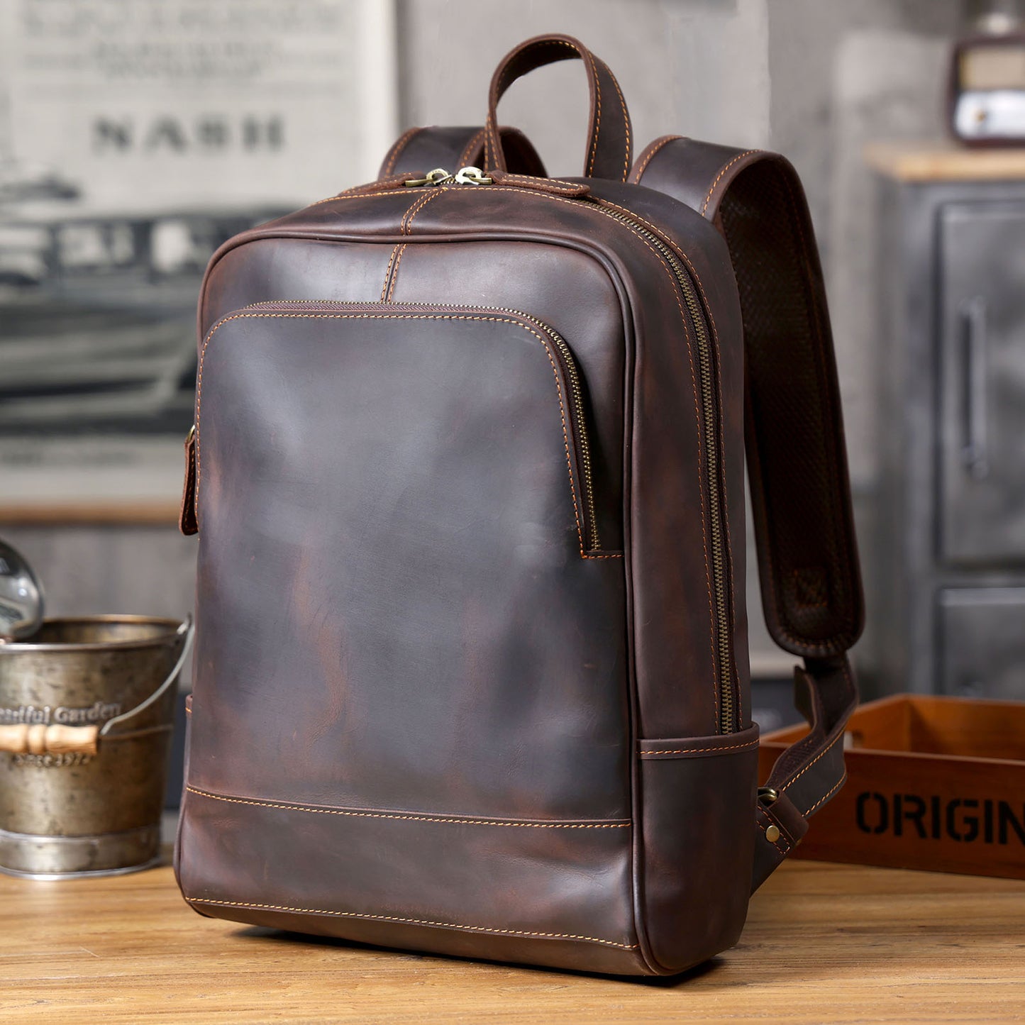 Men's Vintage Leather Backpack |  Full Grain Leather | Laptop Daypack