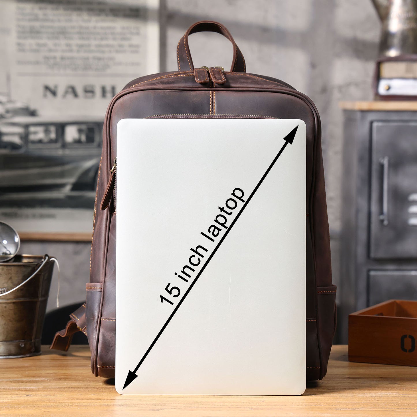 Men's Vintage Leather Backpack |  Full Grain Leather | Laptop Daypack