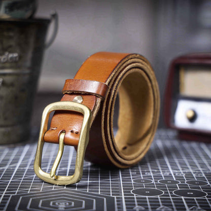 Leather Men's Belt | Genuine Full Grain | Solid Brass Buckle