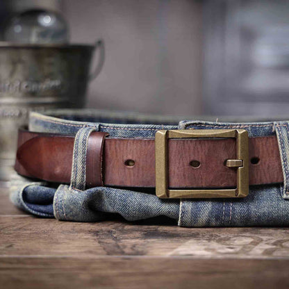 Leather Men's Belt | Genuine Full Grain | Solid Brass Buckle