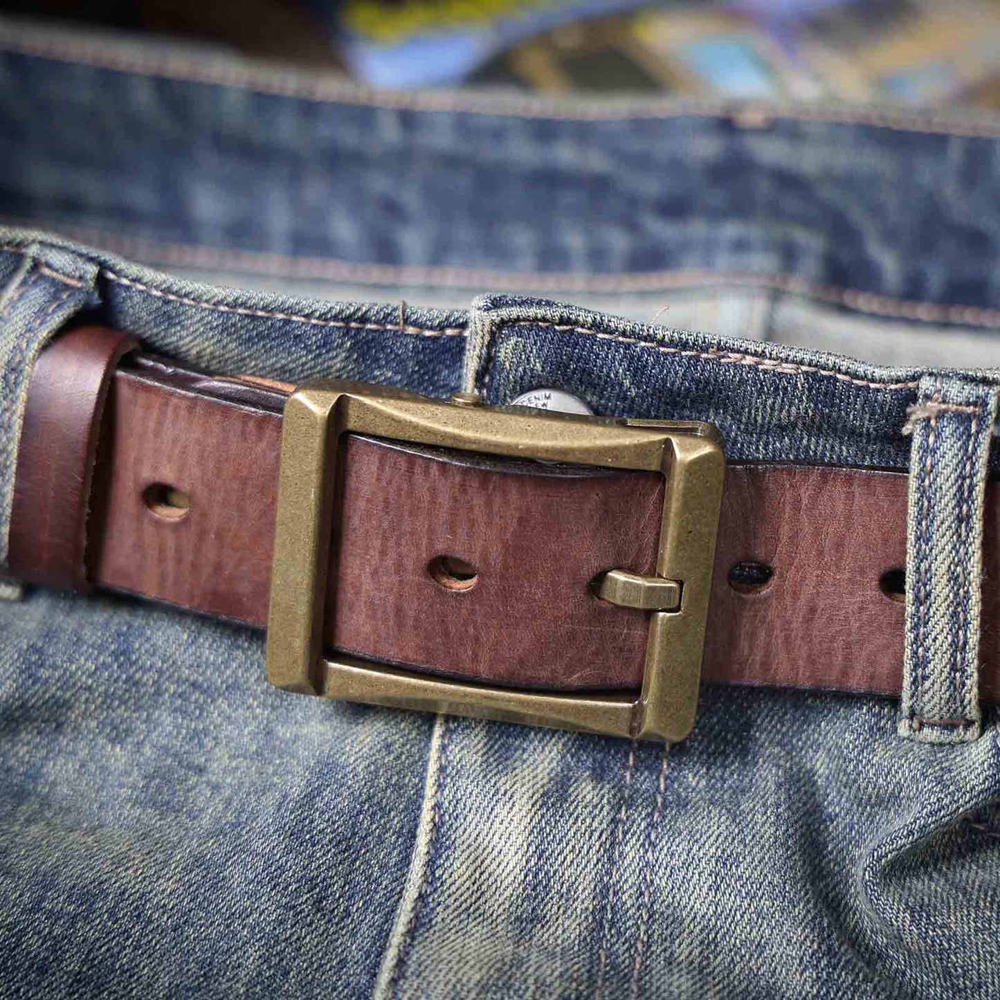 Leather Men's Belt | Genuine Full Grain | Solid Brass Buckle