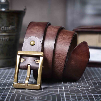 Leather Men's Belt | Genuine Full Grain | Solid Brass Buckle