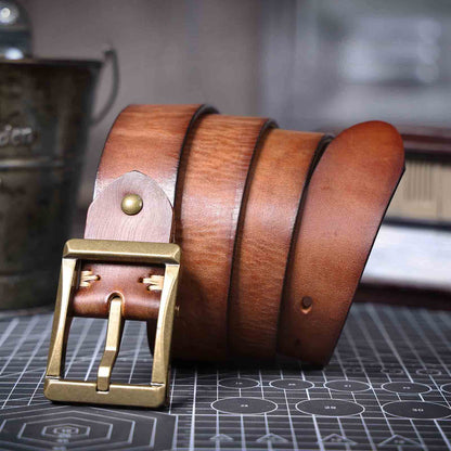 Leather Men's Belt | Genuine Full Grain | Solid Brass Buckle