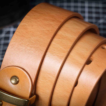 Genuine Leather Men's Belt | Original Thick Full Grain | Solid Brass Buckle