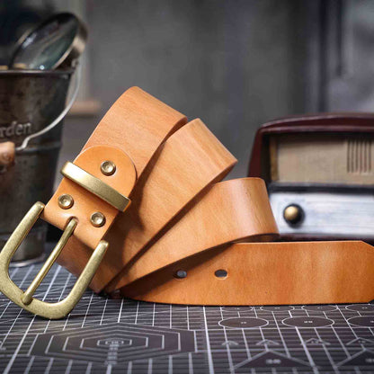 Genuine Leather Men's Belt | Original Thick Full Grain | Solid Brass Buckle