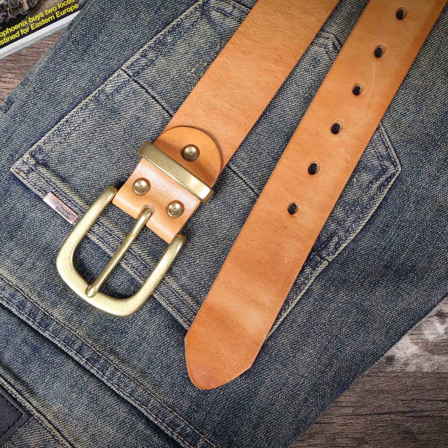 Genuine Leather Men's Belt | Original Thick Full Grain | Solid Brass Buckle