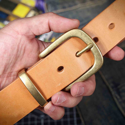 Genuine Leather Men's Belt | Original Thick Full Grain | Solid Brass Buckle