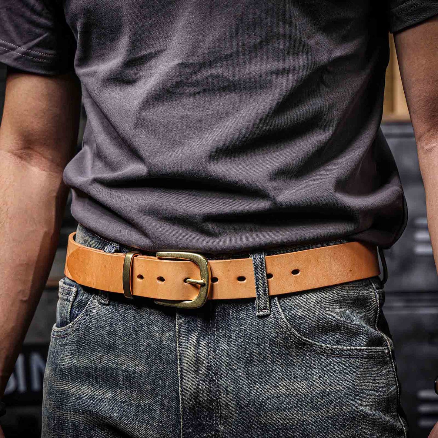 Genuine Leather Men's Belt | Original Thick Full Grain | Solid Brass Buckle