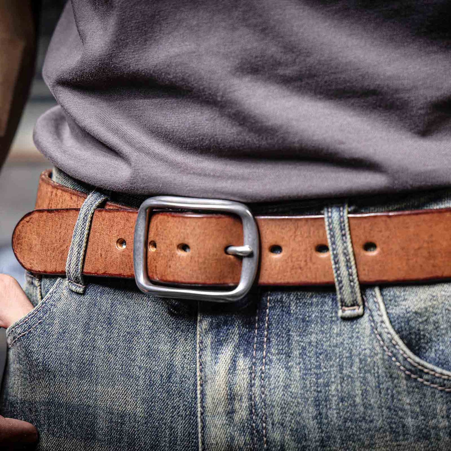 Vintage Leather Men's Belt | Genuine Full Grain | Stainless Steel Buckle