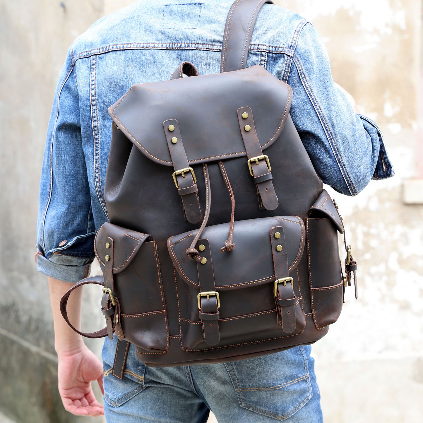 Men's Vintage Leather Backpack |  Full Grain Leather | Large Capacity