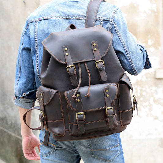 Men's Vintage Leather Backpack |  Full Grain Leather | Large Capacity