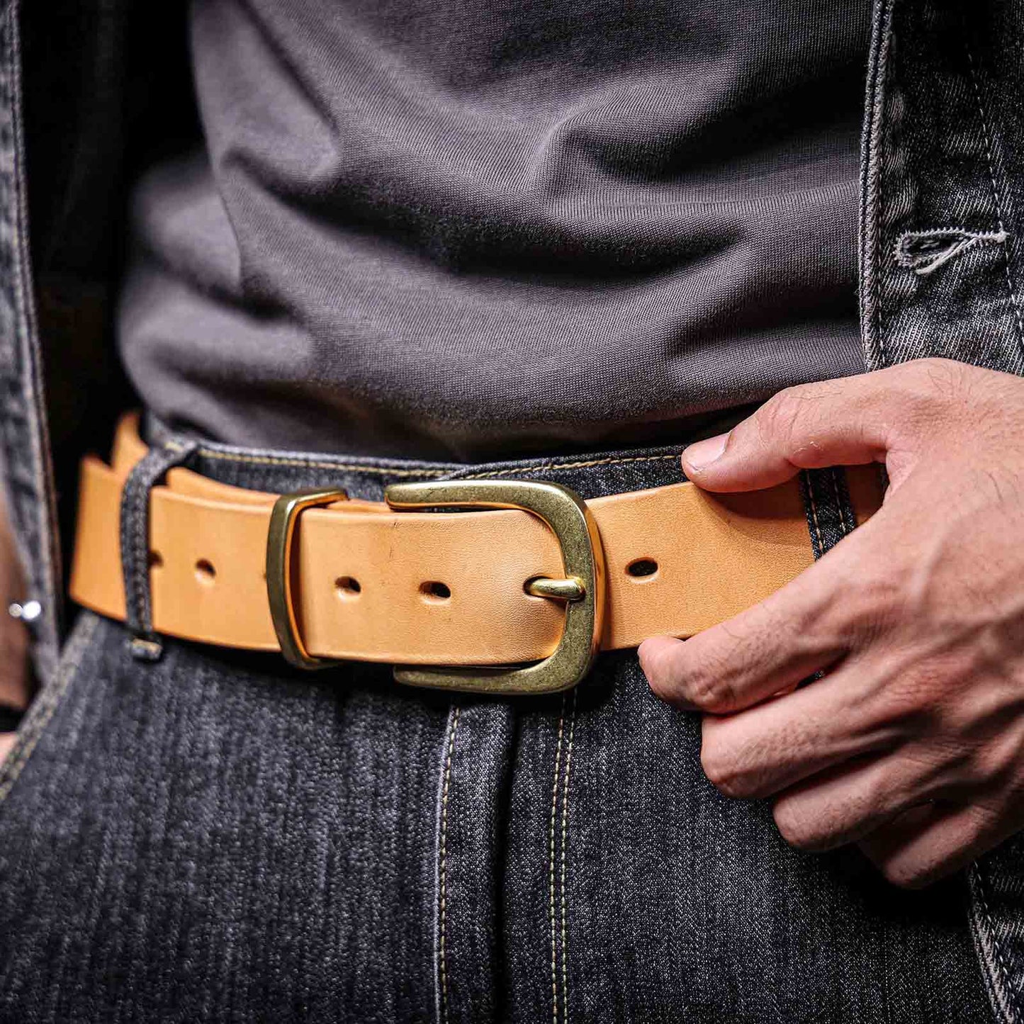 Genuine Leather Men's Belt | Original Thick Full Grain | Solid Brass Buckle