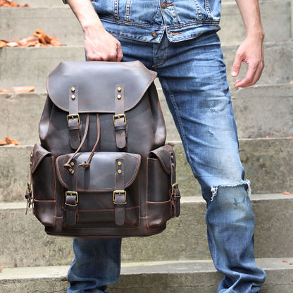 Men's Vintage Leather Backpack |  Full Grain Leather | Large Capacity