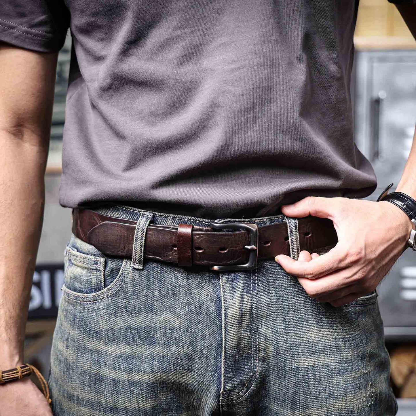 Vintage Genuine Leather Men's Belt | Thick Full Grain Leather