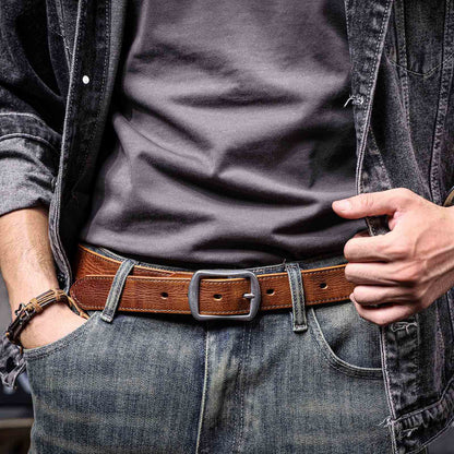 Vintage Leather Men's Belt | Genuine Full Grain | Stainless Steel Buckle