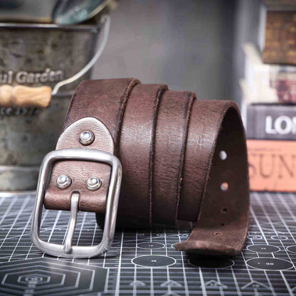 Vintage Leather Men's Belt | Genuine Full Grain | Stainless Steel Buckle