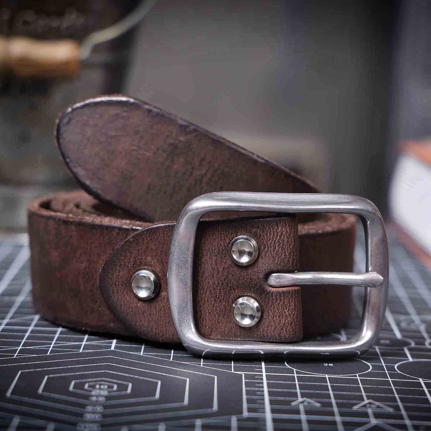 Vintage Leather Men's Belt | Genuine Full Grain | Stainless Steel Buckle