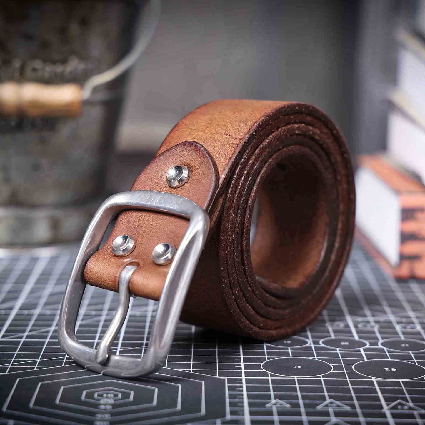 Vintage Leather Men's Belt | Genuine Full Grain | Stainless Steel Buckle