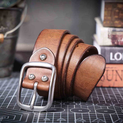 Vintage Leather Men's Belt | Genuine Full Grain | Stainless Steel Buckle