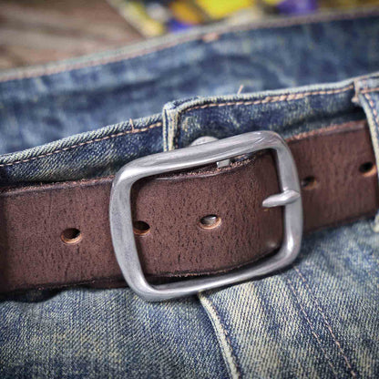 Vintage Leather Men's Belt | Genuine Full Grain | Stainless Steel Buckle