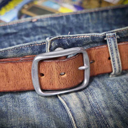 Vintage Leather Men's Belt | Genuine Full Grain | Stainless Steel Buckle